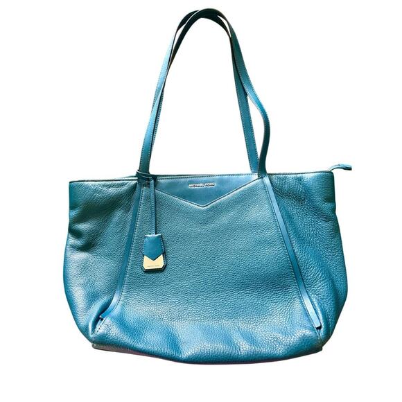 Michael Kors Whitney Large LeatherTeal Zippered Tote GUC - Picture 2 of 16